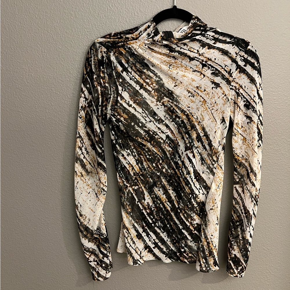 Zara Draped Multicolor Print Blouse